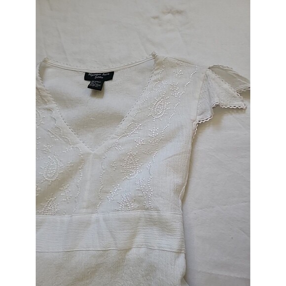 Mystique Aura Ladies Top-Size PL-white-Short Sleeves Gauze Summer Ties - Picture 3 of 7